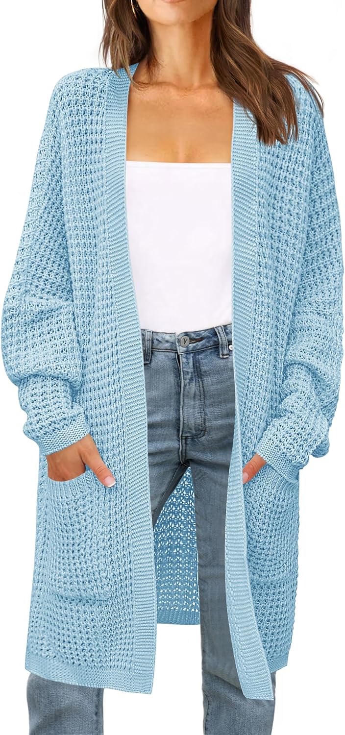 ZESICA Women's Long Batwing Sleeve Open Front Chunky Cardigan