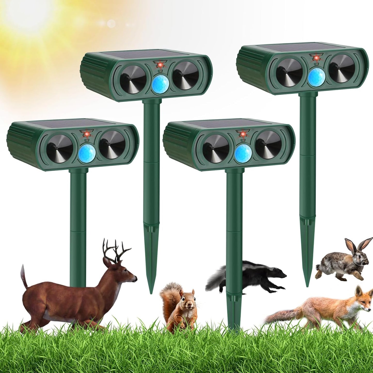 4 Pack Solar Animal Repellent Ultrasonic Devices for Garden