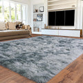 8x10 Tie-Dye Silver Grey Area Rug - Ultra Soft Fluffy Shaggy