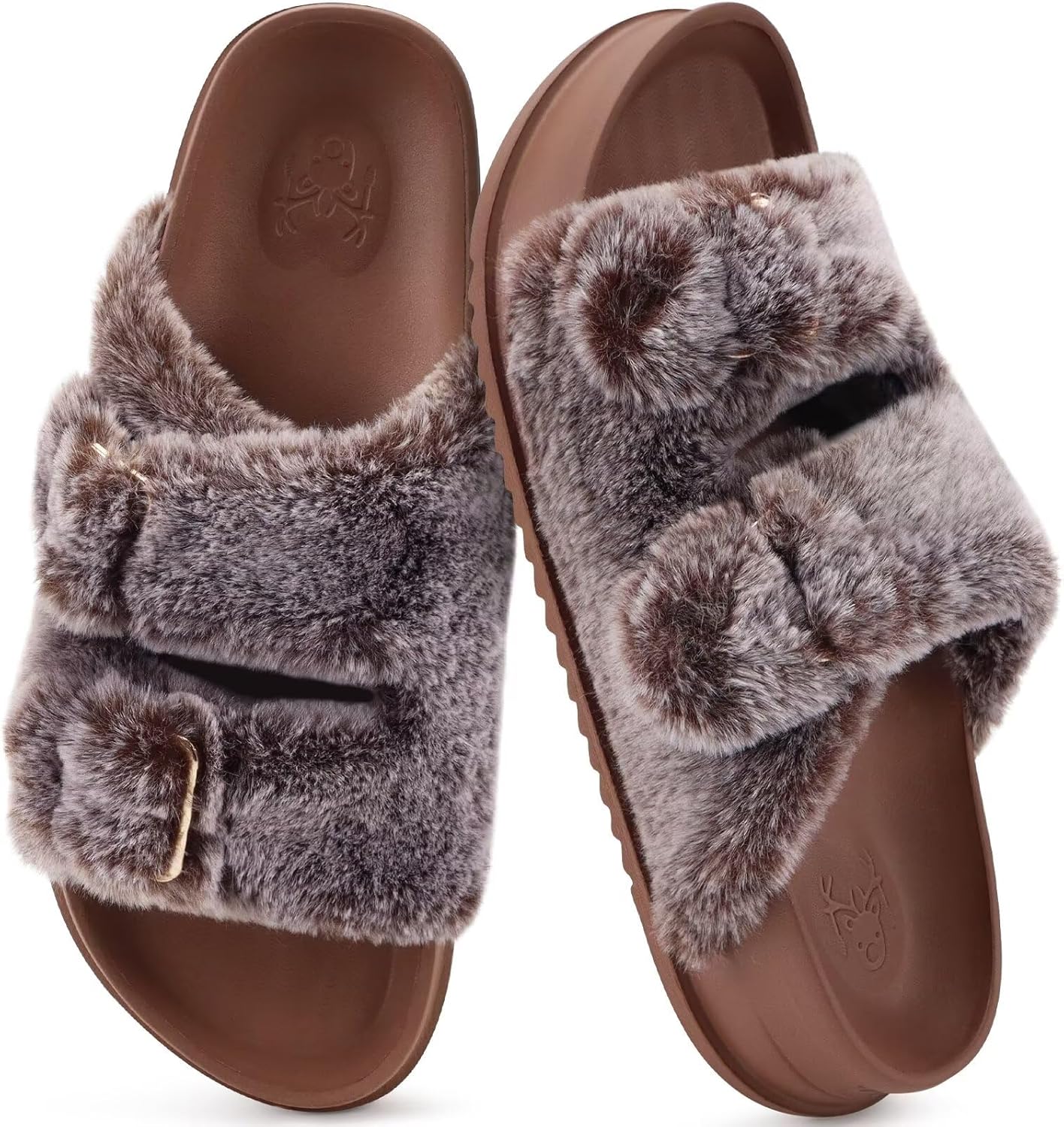 KuaiLu Women's Fluff Slippers with Arch Support for Comfort