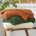 Chunky Cable Knit Throw Blanket Lightweight Cream 100% Organic Cotton