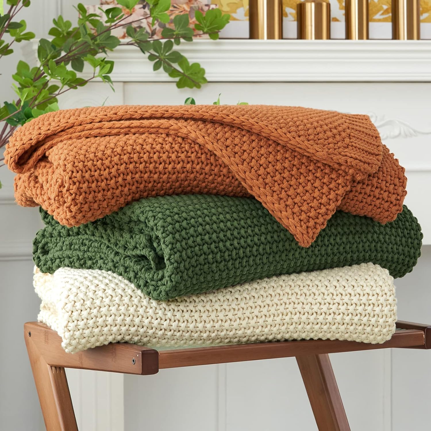 Chunky Cable Knit Throw Blanket for Cozy Modern Farmhouse Decor