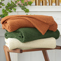 Chunky Cable Knit Throw Blanket Burnt Orange - Cozy 51 x 63