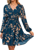Simplee Women's Long Sleeve Floral Mini Dress with V Neck Style