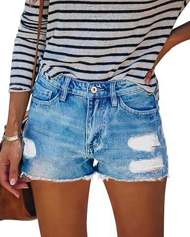 HOCAIES Women's Juniors Jean Shorts with Frayed Raw Hem Style