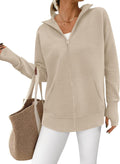 Womens Long Sleeve Zip Up Cardigan Sweater - Loose Ribbed Fall Fit