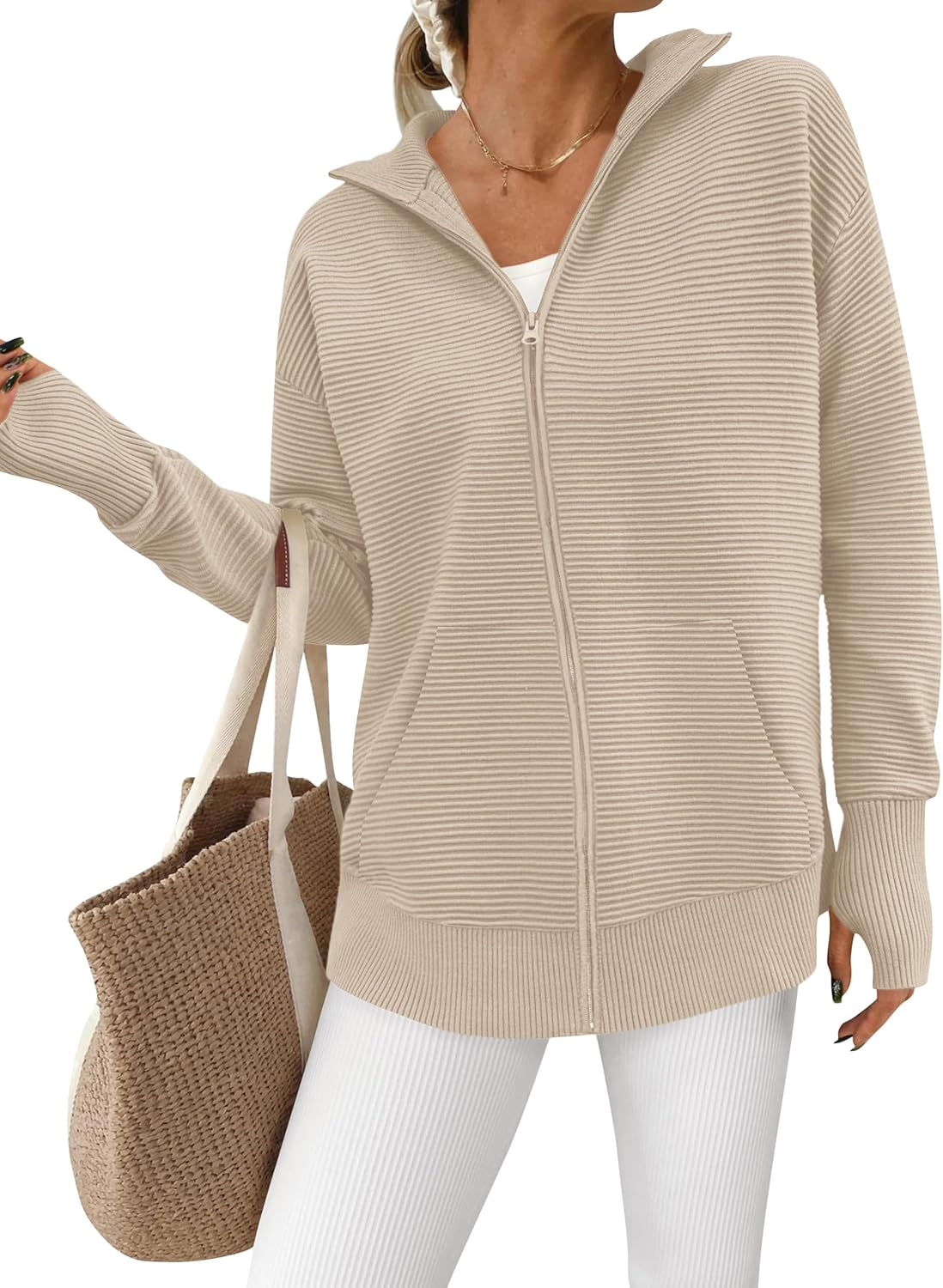 PRETTYGARDEN Womens Fall 2025 Long Sleeve Zip Up Cardigan
