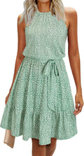 Womens 2025 Halter Sundress with Pockets - Flowy Belted Dress
