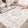 Vintage Area Rug 5x7: Washable Low Pile Distressed Carpet