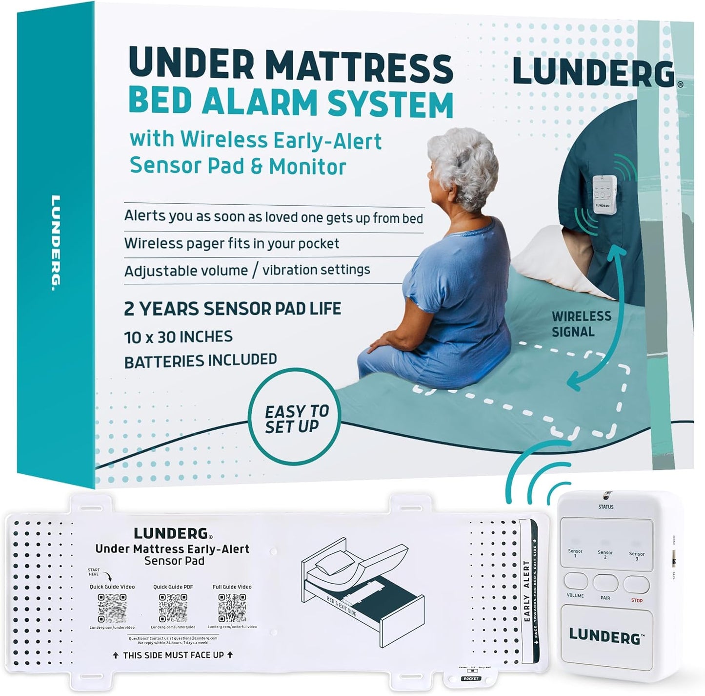 Lunderg Under Mattress Bed Alarm for Elderly Adults - Wireless Safety