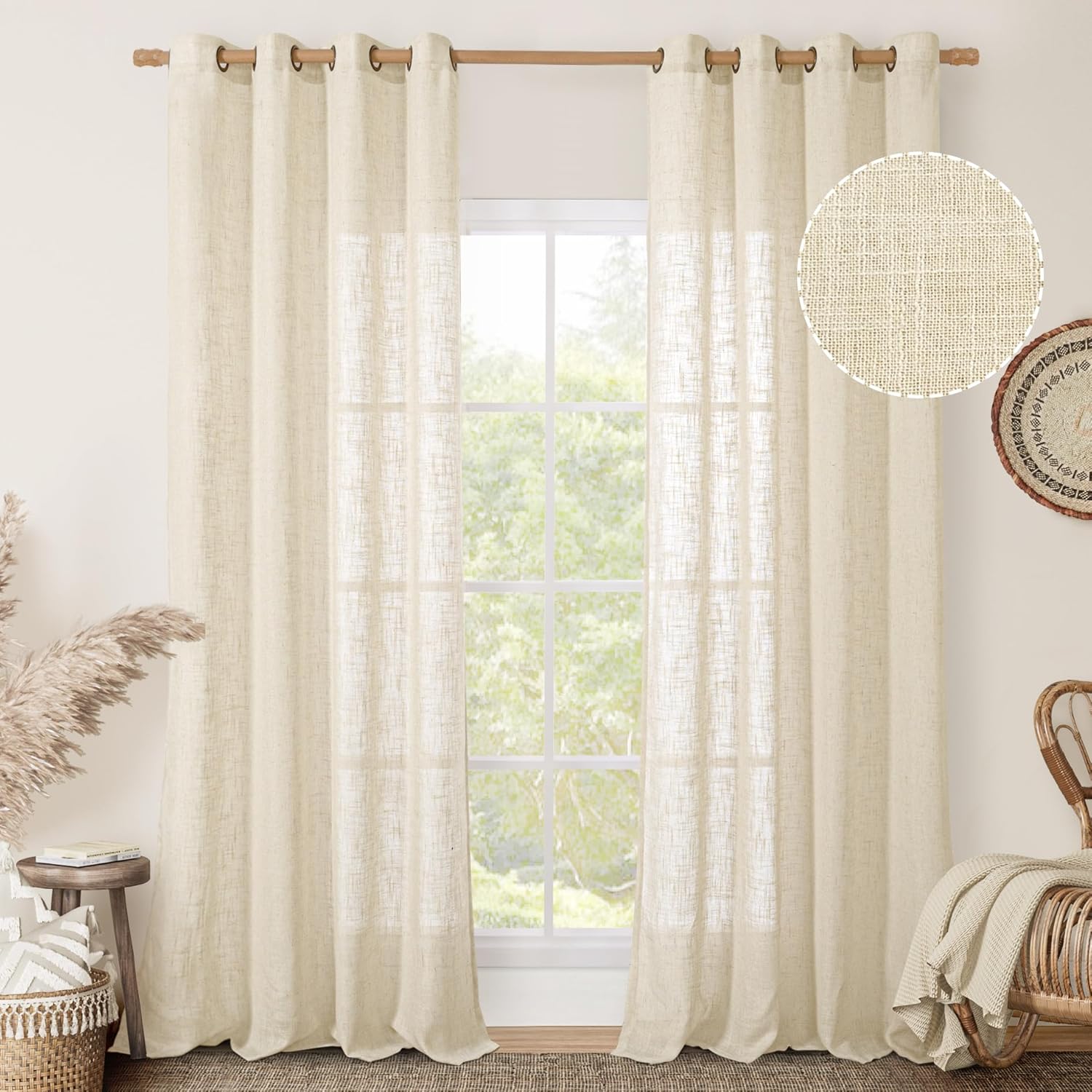 LAMIT Linen Curtains 95 Inch for Living Room and Bedroom