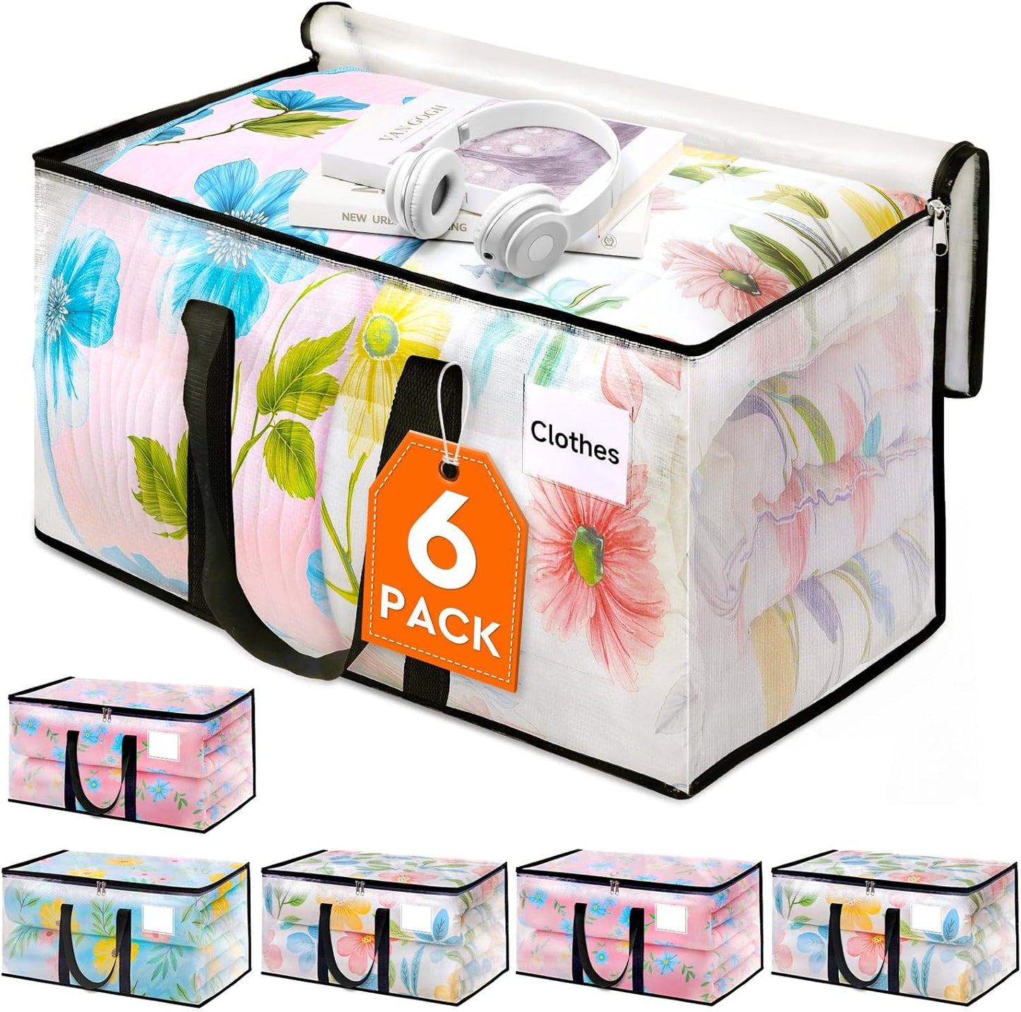 HomeHacks Clear Moving Bags Heavy Duty 6 Pack for Storage