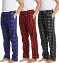 Men's Pajama Pants 3 Pack - Fleece Lined Plaid Lounge Bottoms