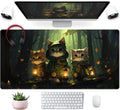 Forest Cats Desk Mat Anime Cat Desk Pad XXL - Large Kawaii Green Mouse