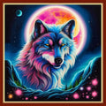 Cross Stitch Kit Colorful Moon Wolf 17.7x17.7 in - Beginner Stamped