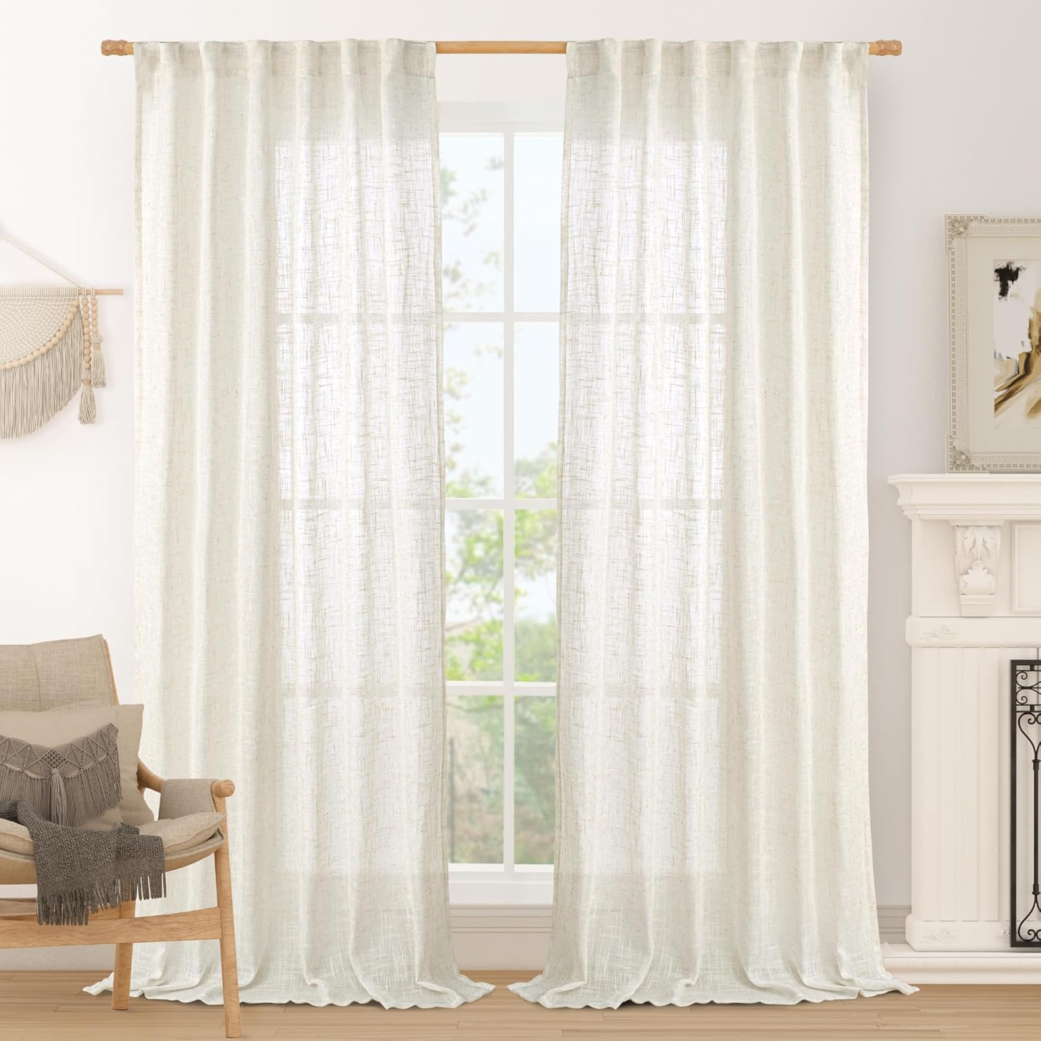 LAMIT Cream Linen Curtains for Light Filtering Elegance