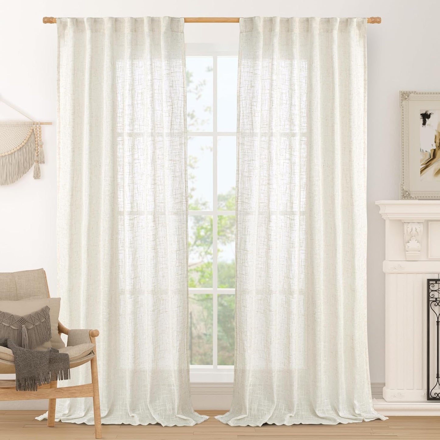 LAMIT 108 inch Semi Sheer Linen Curtains for Elegant Living Room