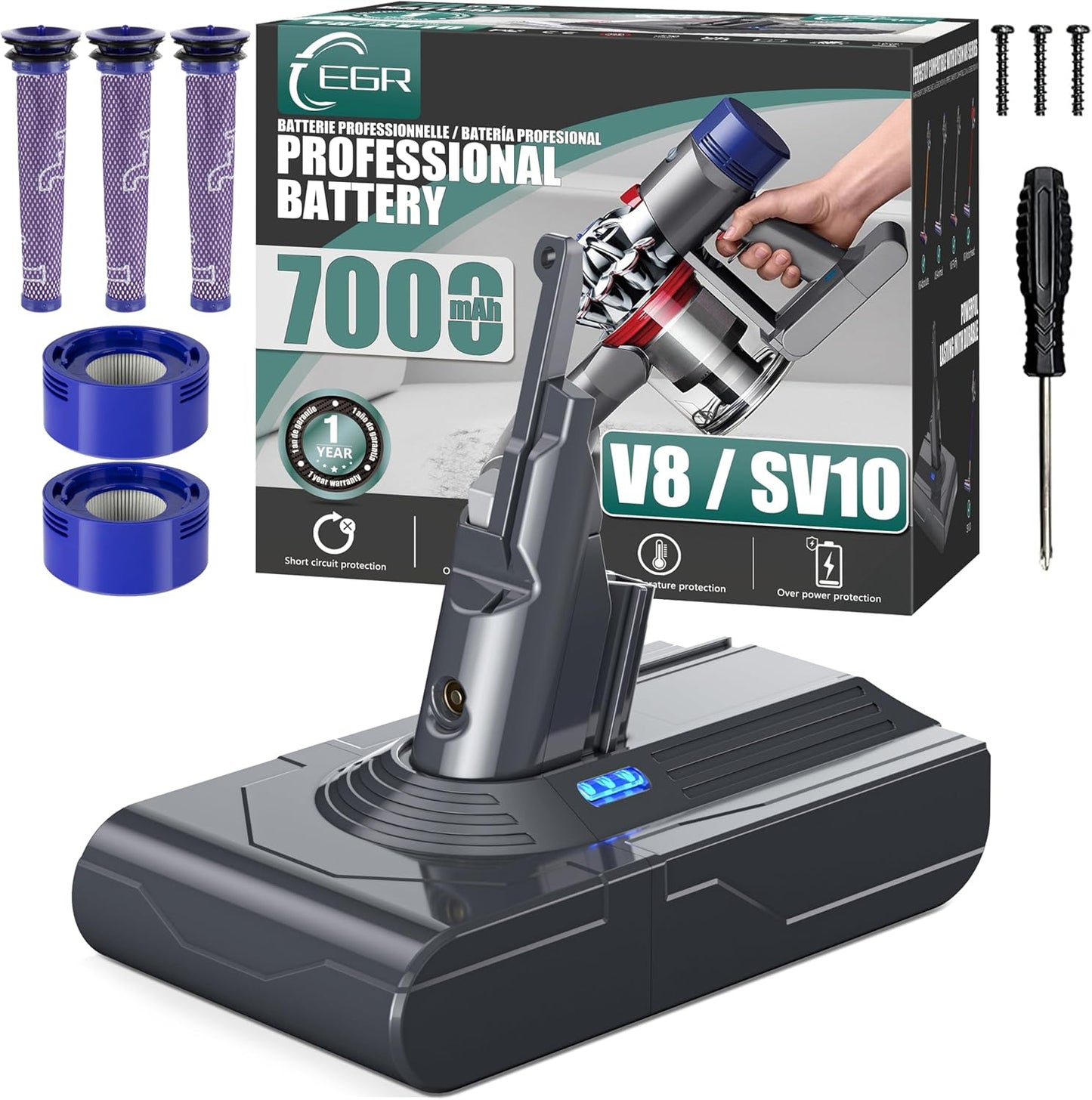 7000mAh V8 Battery for Powerful Vacuuming