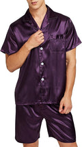 Men's Satin Pajamas Short Button-Down Pj Set Sleepwear Loungewear