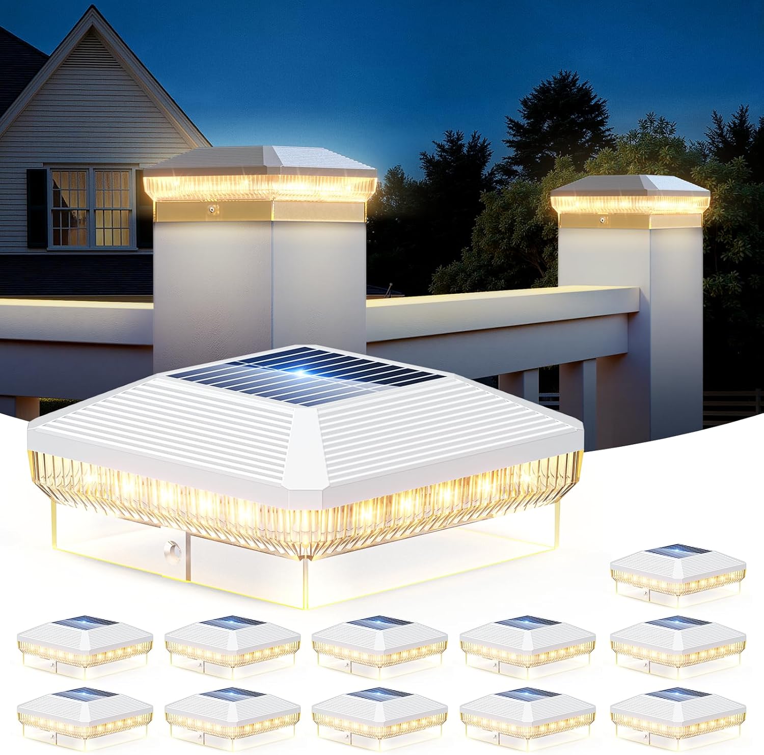 LETMY 12 Pack Solar Post Cap Lights for 4x4 Fence Posts