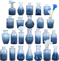 24Pcs Blue Glass Bud Vases Set for Flowers - Elegant Centerpiece Mix