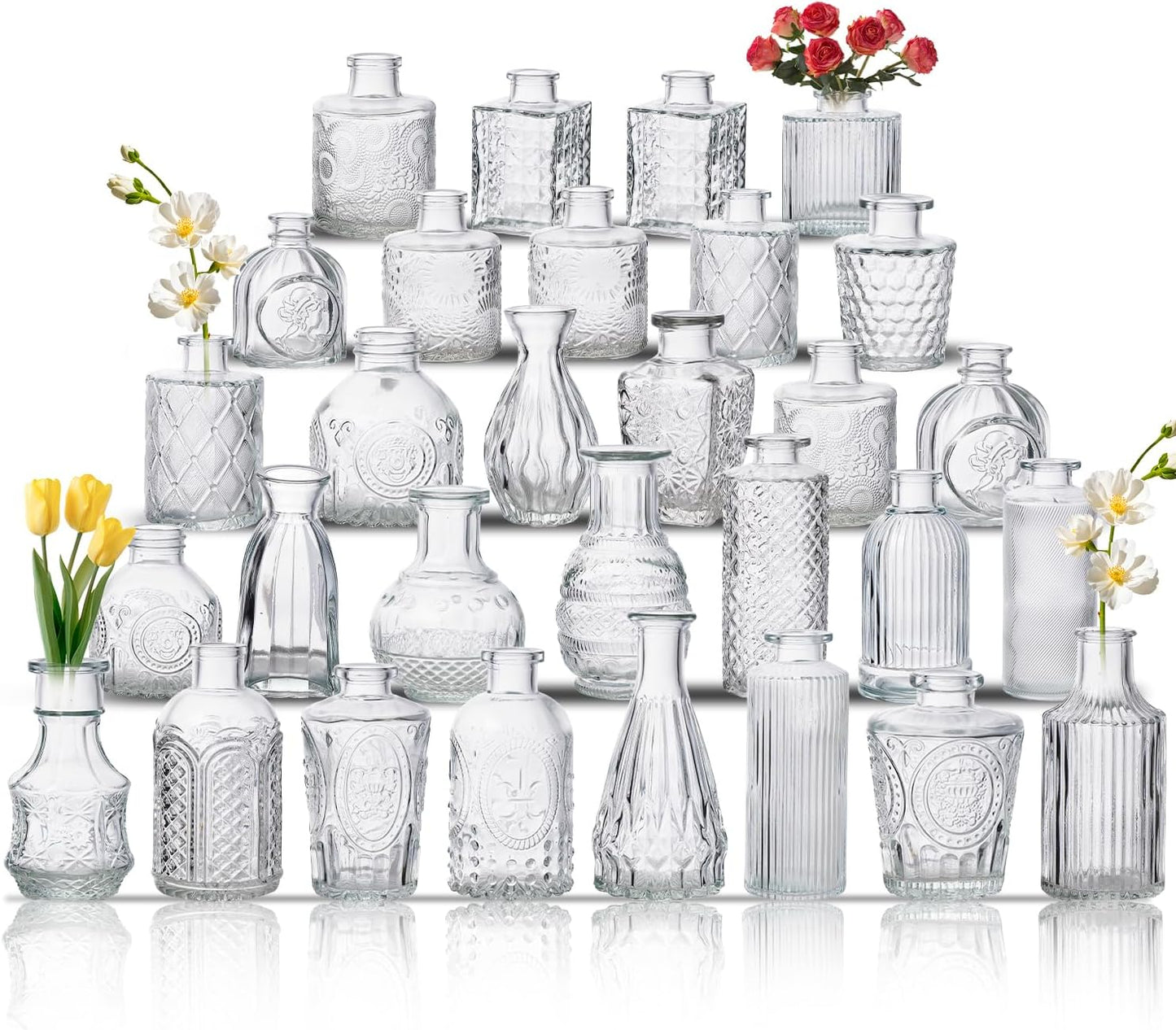 Glass Bud Vase Set of 30 for Vintage Home Table Decorations