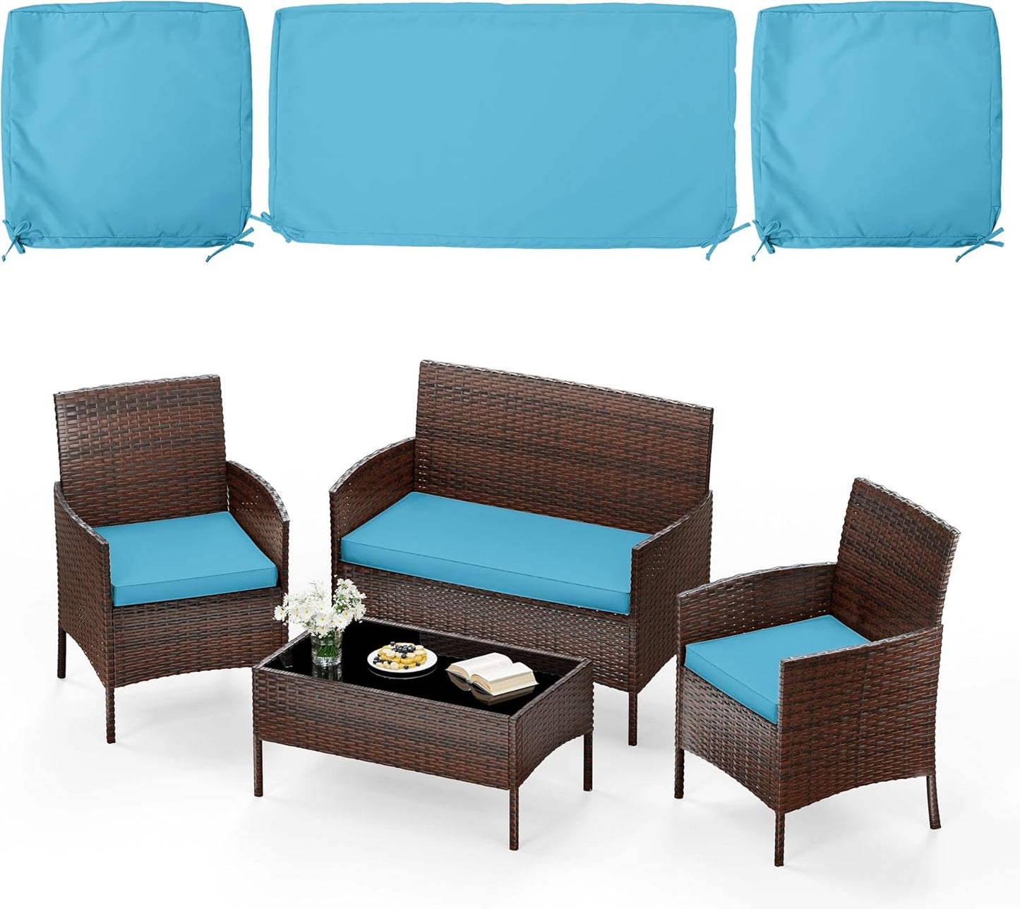 Outdoor Seat Cushion Replacement Set for Wicker Rattan Furniture