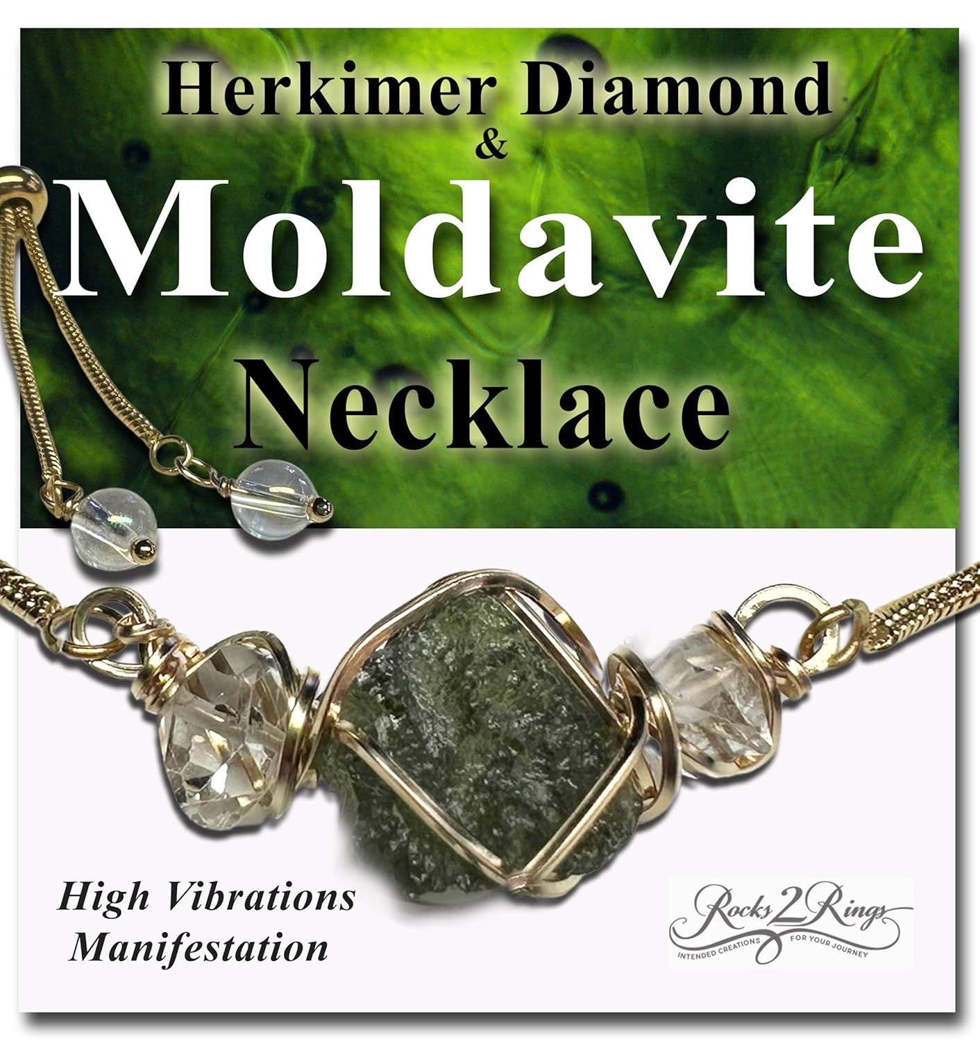 Genuine Moldavite Necklace with Herkimer Diamond Crystals