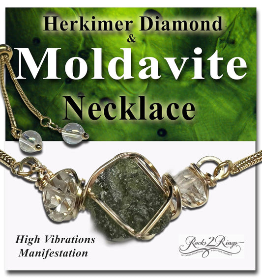Genuine Moldavite Necklace with Herkimer Diamond Crystals