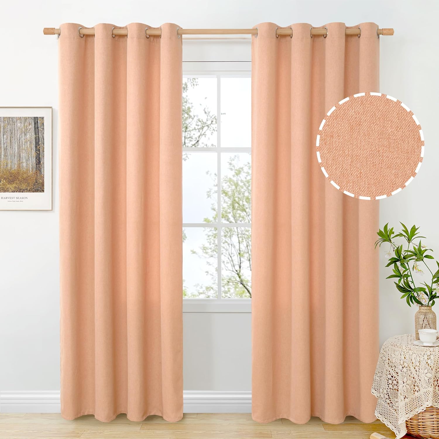 BGment Peach Linen Curtains for Living Room, 84 Inch Length