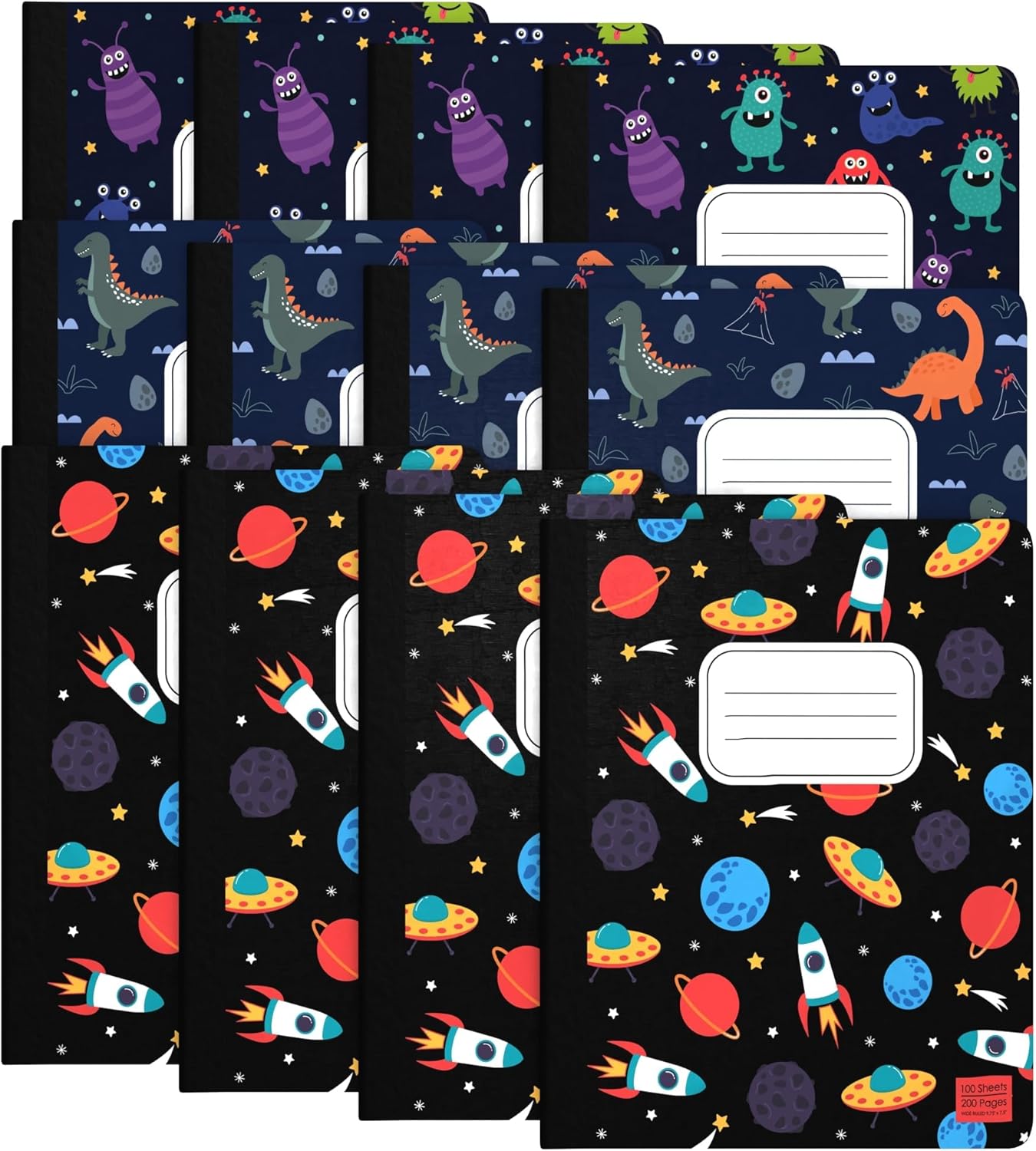 Cute Wide Ruled Notebooks for Kids! 100 Sheets, 9.75x7.5, 12 Pack