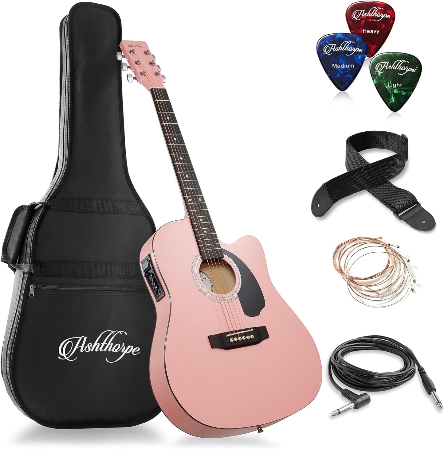 Ashthorpe Full-Size Cutaway Thinline Acoustic-Electric Guitar