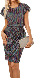 Women's Sparkly Sequin Cocktail Dress Cap Sleeve - Elegant Party