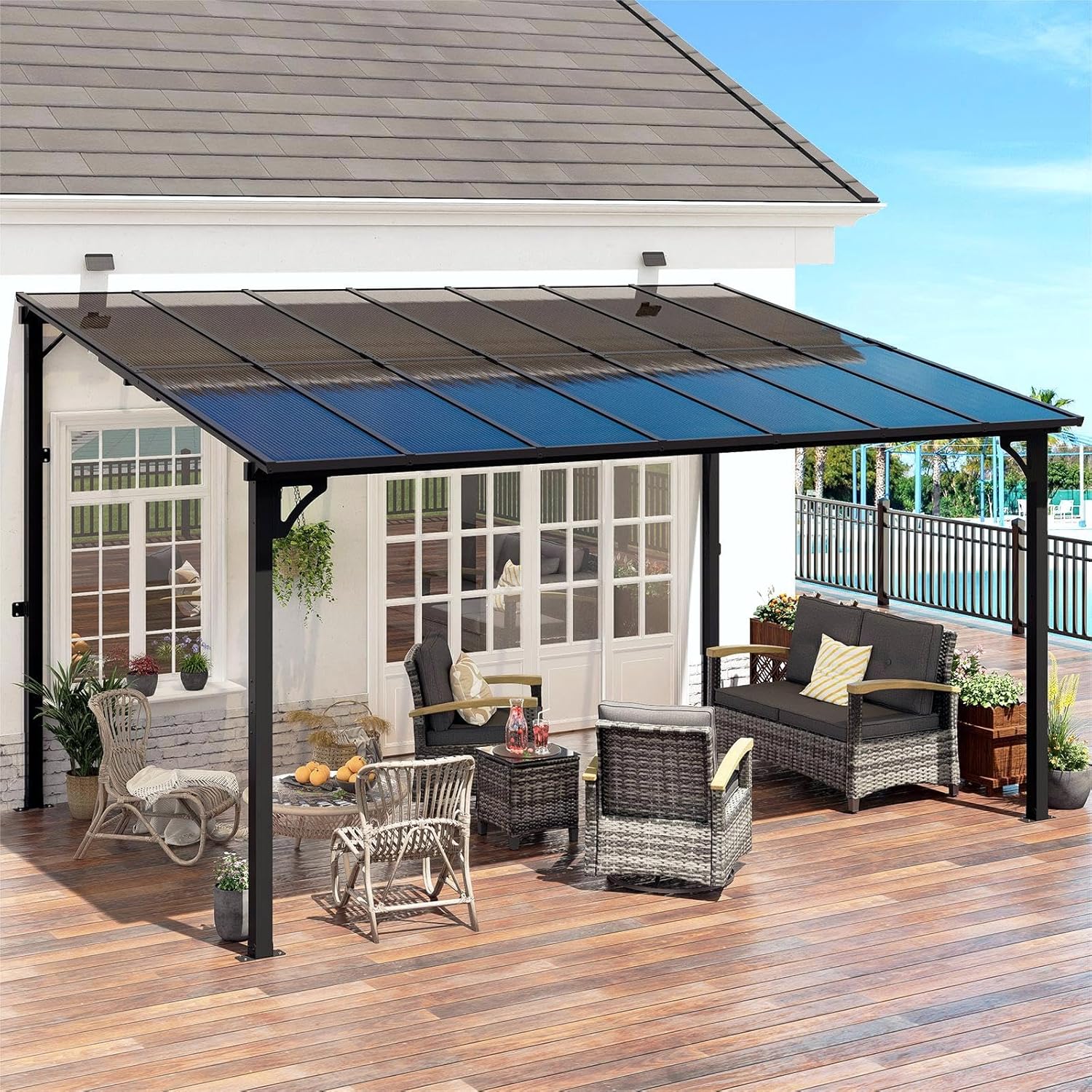 10ft x 14ft Pergola with Sloped Roof for Outdoor Patio Use