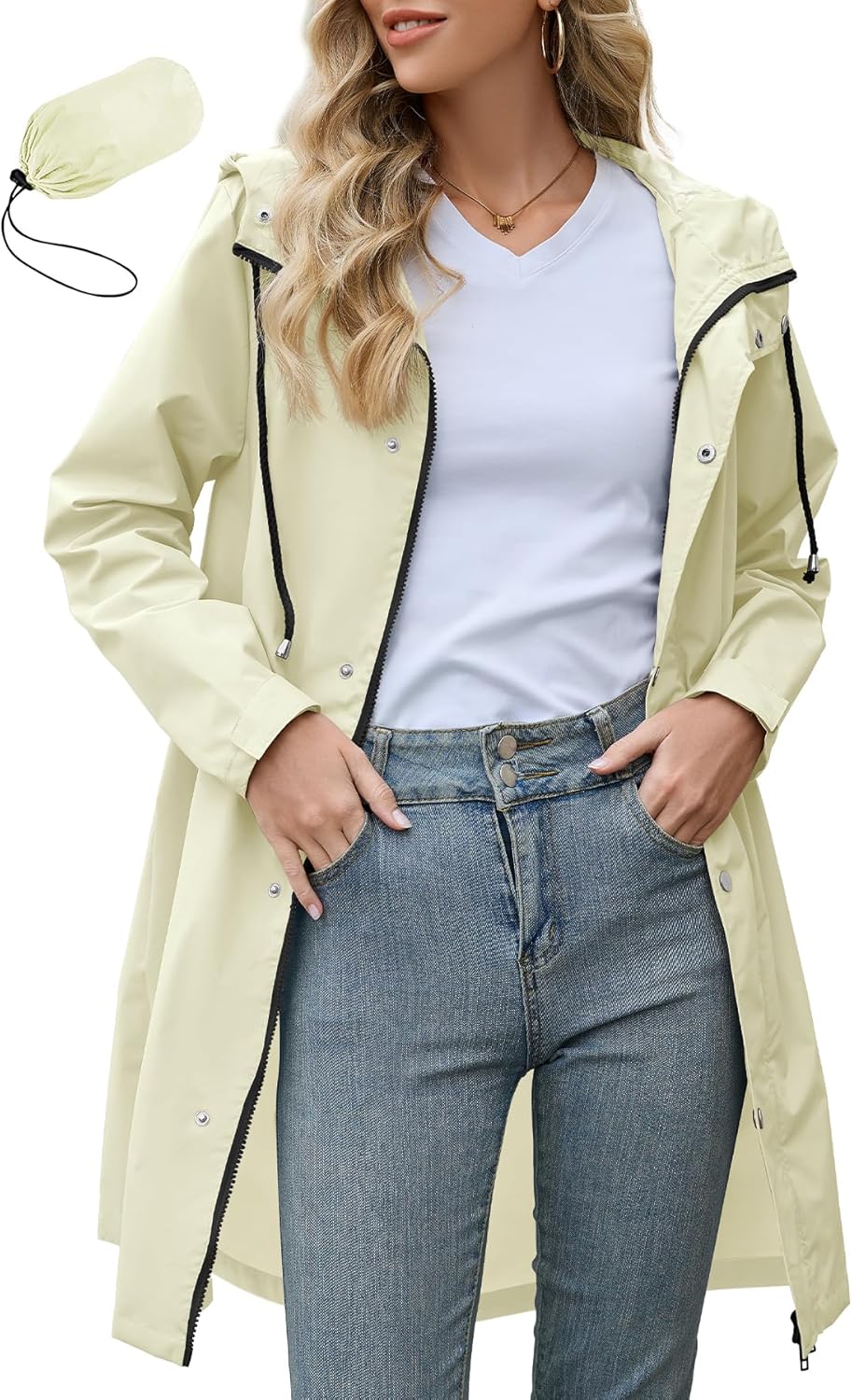 Zando Long Packable Rain Jacket Women Waterproof Windbreaker
