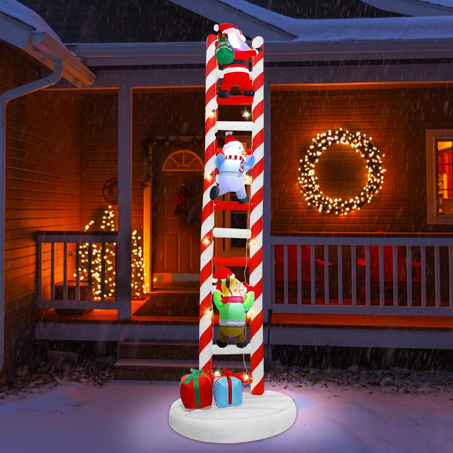 Joliyoou 10FT Christmas Inflatable Ladder with Santa & Reindeer