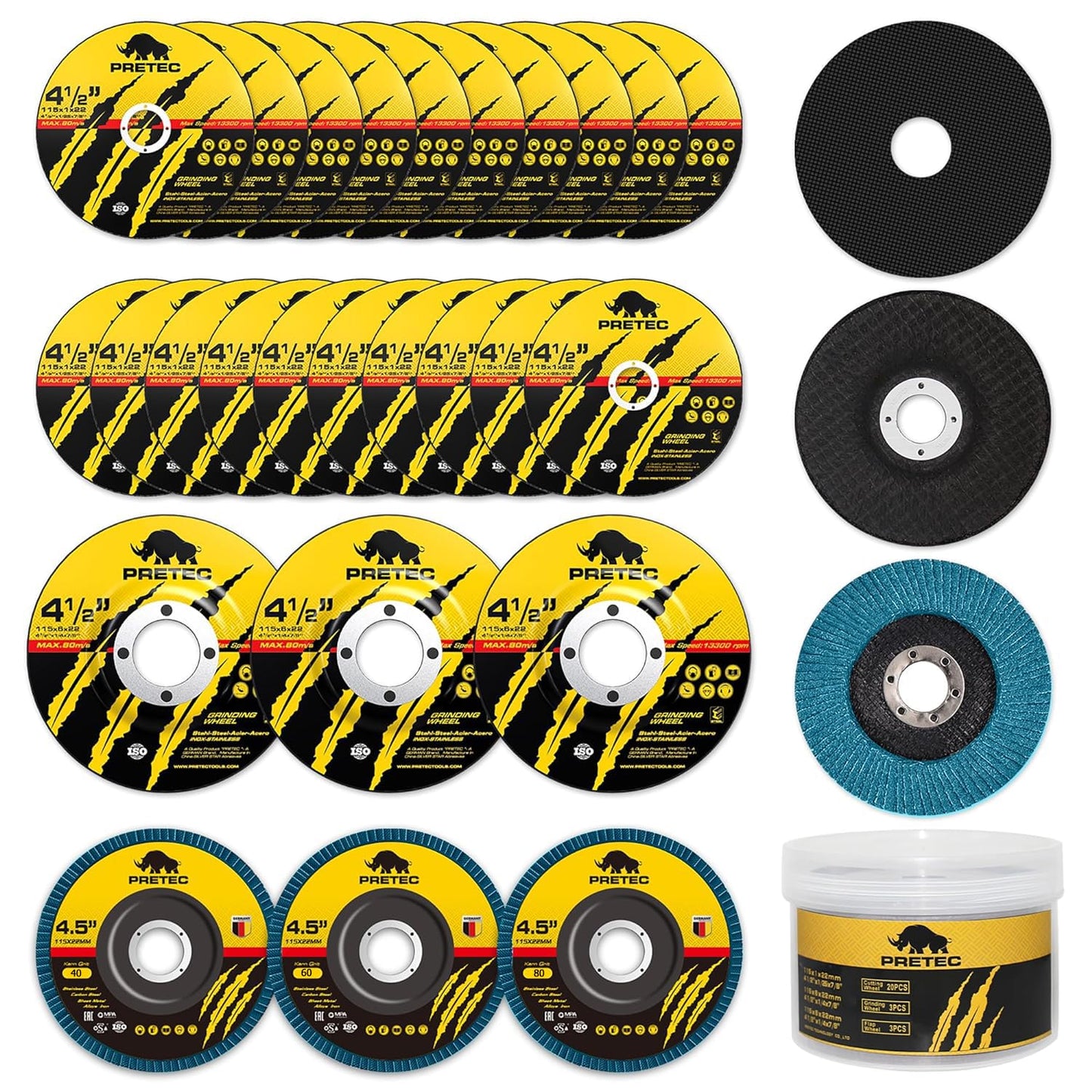PRETEC 26-pc Angle Grinder Disc Set - Cut, Grind, Flap with Precision - 4.5in Superior Quality