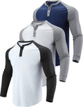 3 Pack Mens Waffle Henley Thermal Long Sleeve Shirts - Lightweight in
