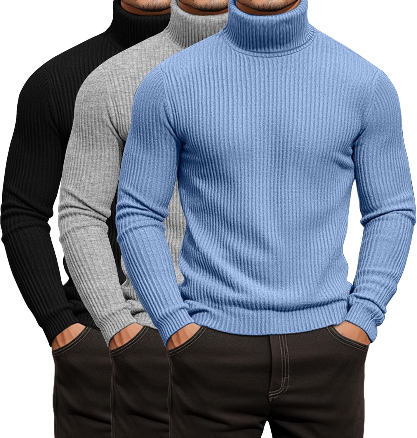 Men's Ribbed Turtleneck Shirts - Lightweight Long Sleeve Sweaters