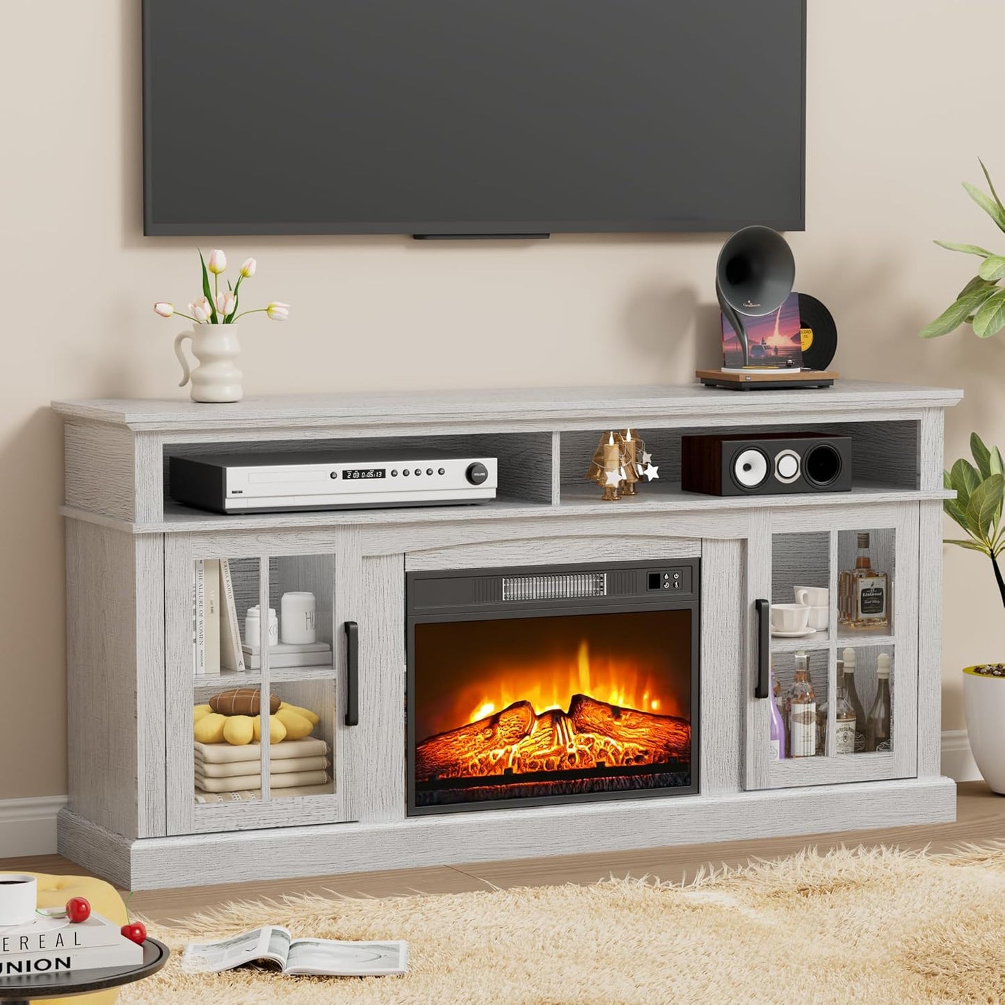 TRONLEE 58 TV Stand with Electric Fireplace - Stylish Entertainment Center
