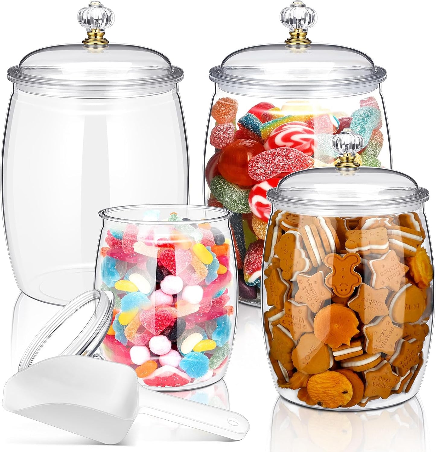 Nuogo 4 Pcs Clear Plastic Candy and Cookie Jars with Lids
