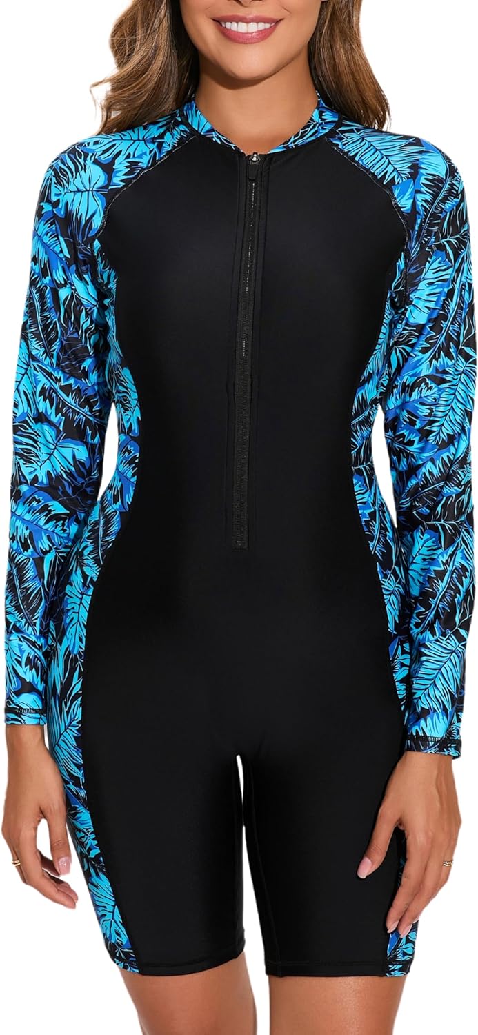 Halcurt Women's Boyleg One Piece Rash Guard for Sun Protection