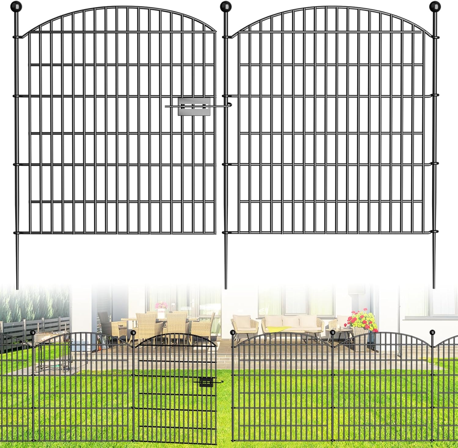15 Panels Decorative Garden Fence with Gate for Your Yard