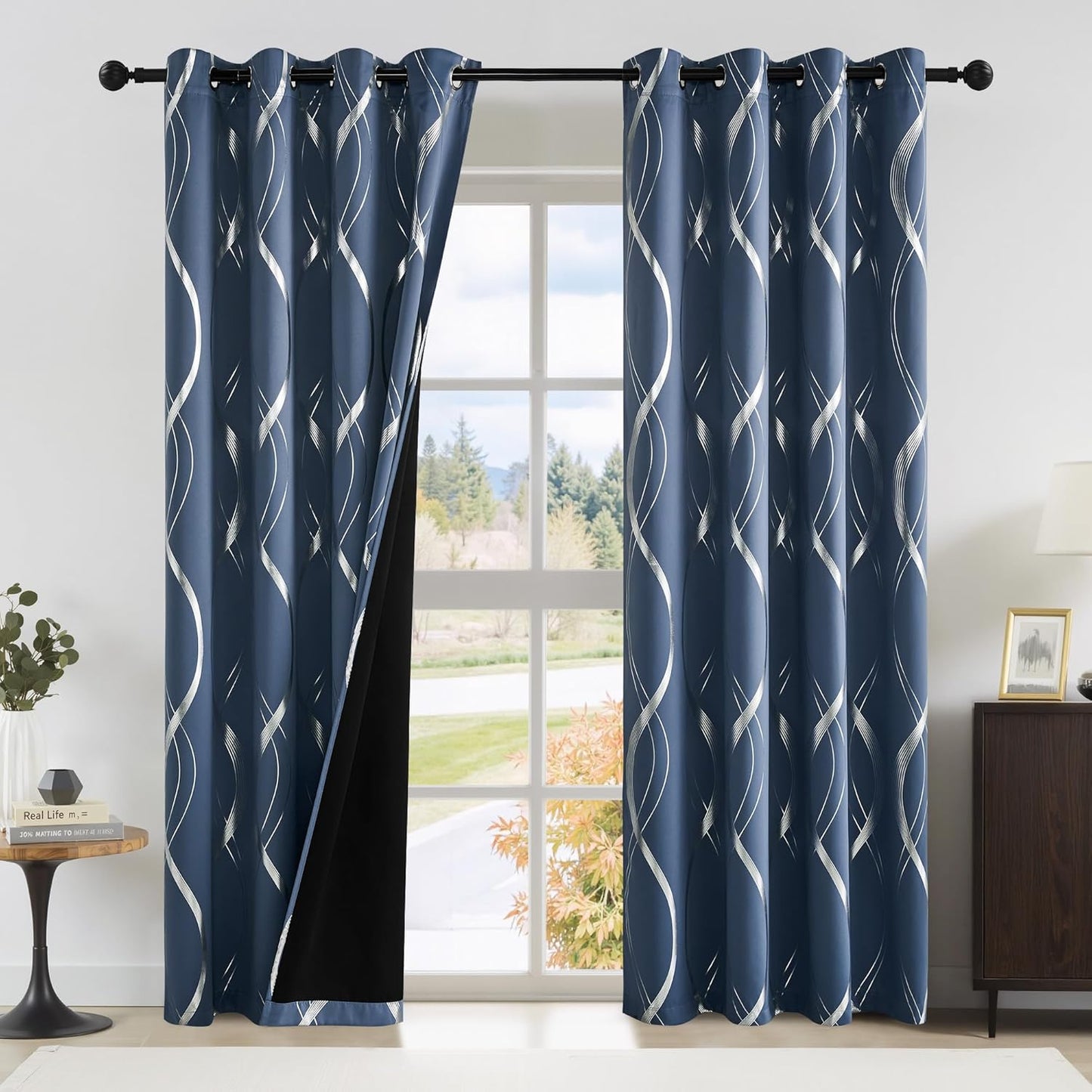 NICETOWN 100% Blackout Stone Blue Curtains for Living Room