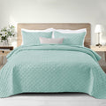 Queen Full Size Aqua Grid Quilt Set - Lightweight 3-Piece