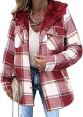 Womens Plaid Shacket Jacket with Sherpa Lining - Warm Hooded Coat