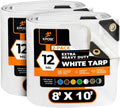 Heavy Duty White Poly Tarp 8ft x 10ft (2-Pack) - Durable Waterproof