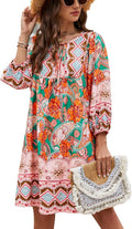 Bluetime Women Casual Summer Dress Boho V Neck 3/4 Sleeve Floral Print