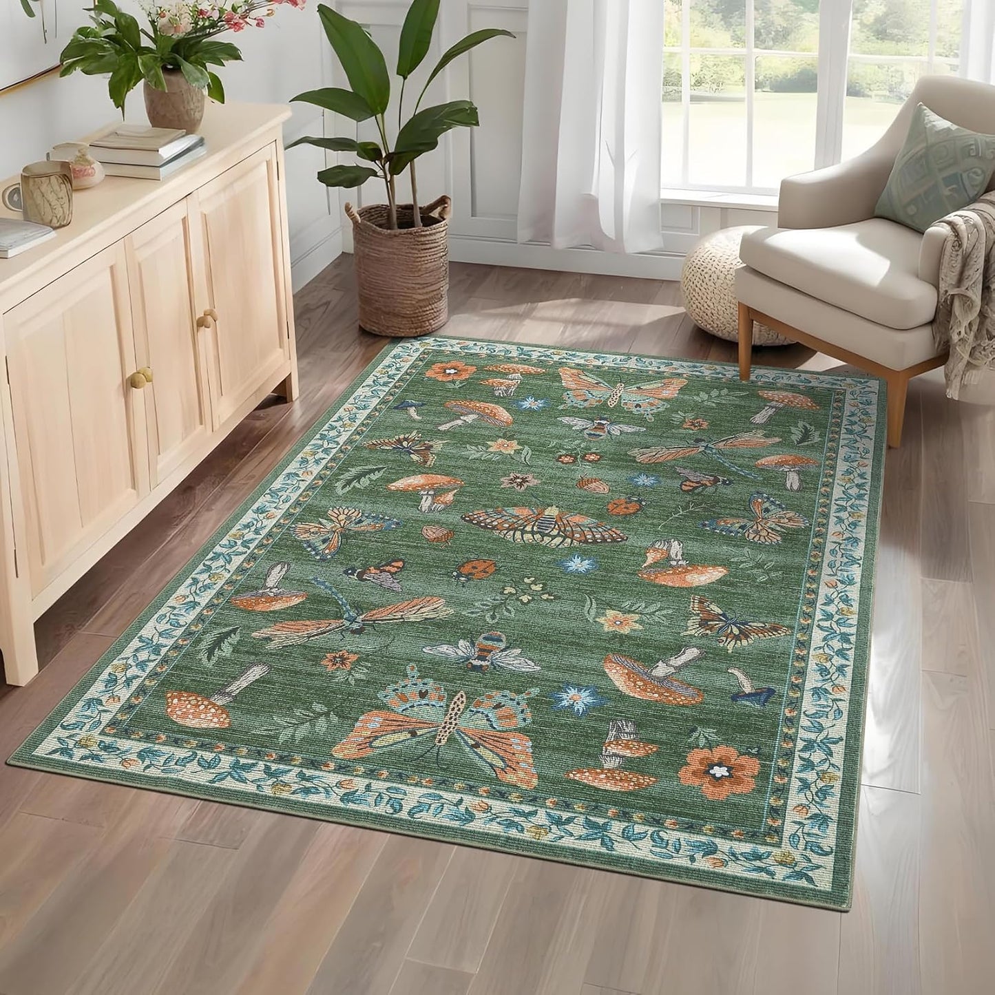 Mushroom Insect Area Rug 4x6 - Unique Green Design for Home