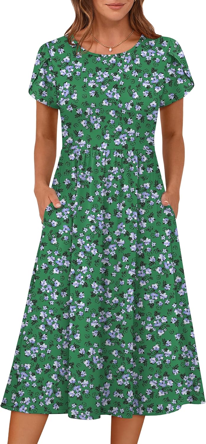 ANRABESS Women's Summer Floral A-Line Midi Dress for Casual Wear